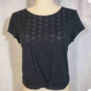 Express Black Eyelet French Tuck Crop Top - Medium